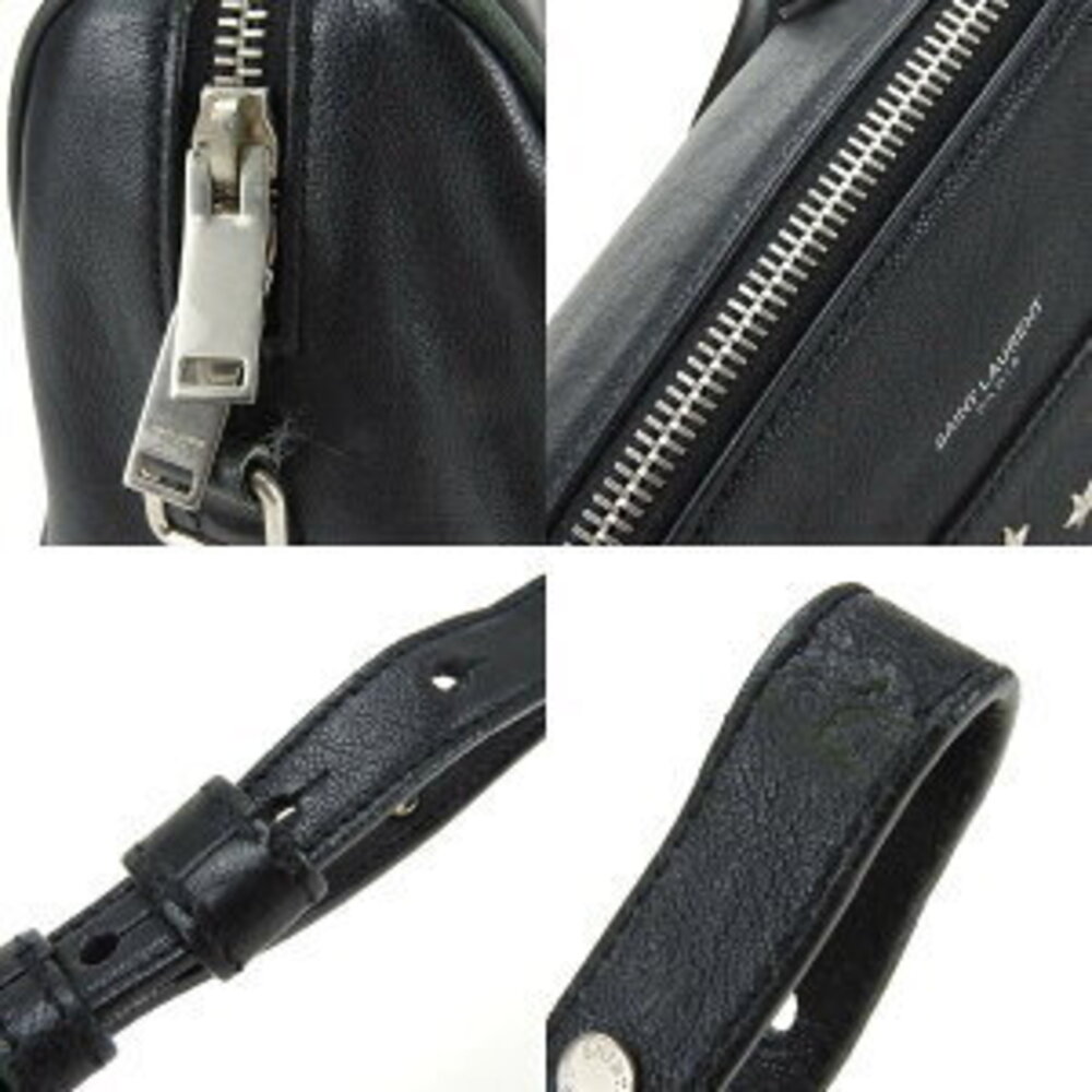 Saint Laurent Duffle Handbag Black Leather Shoulder Strap Studs - Picture 7 of 11